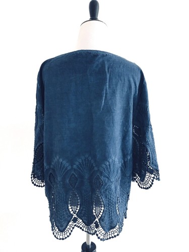 Ralph Lauren Eyelet Top Size S Blue Embroidered Pullover Crew Neck Short Sleeves - Picture 2 of 10