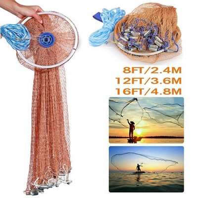 8ft-16ft Hand Cast Fishing Net Spin Easy Throw Bait Nylon Mesh Stock