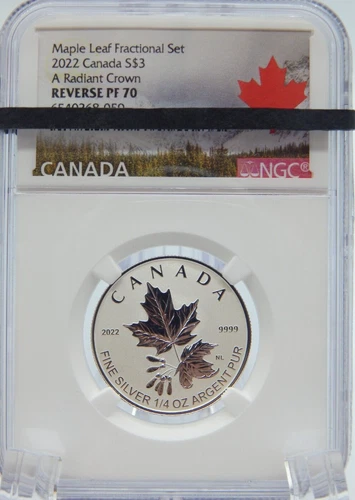 2022 $3 CANADA MAPLE LEAF 1/4oz REV PROOF NGC PF70 RADIANT CROWN (BT329)