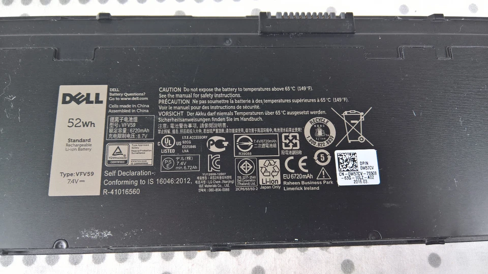 Batería Original 52Wh Dell Latitude Ultrabook E7240 E7250 KWFFN VFV59 HJ8KP Foto 2 de 3