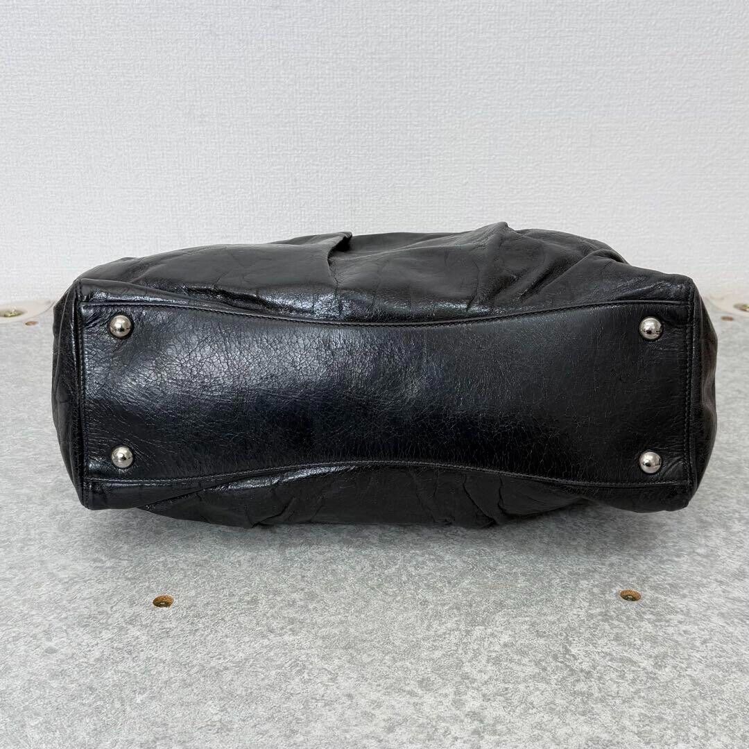 Miu Miu Vintage Vitello Shine 2way Tote Bag Leather Black Miu Miu Vintage Vitello Shine 2way Tote Bag Leather Black