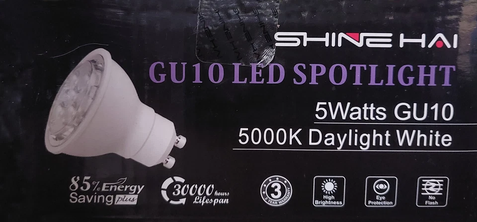 2 Boxes | 12 Bulbs | Shine Hai | GU10 LED Spotlight | 5000K | 5 Watts | NEW - Image 3 of 4