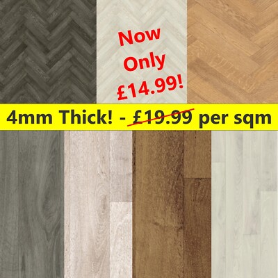 Tarkett 4MM THICK Cushion Lino Floor - Herringbone Parquet Wood Kitchen ...