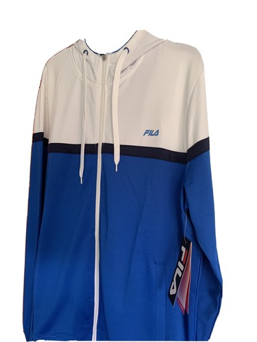 Fila Men L Blue /white Black Mix Hoodie Zip Up Long Sleeve Active Wear Jacket - Picture 6 of 12