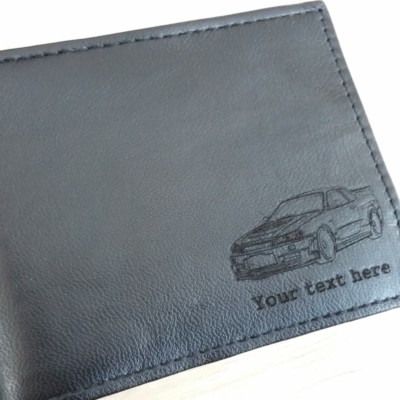スカイライン GT-R カーボン財布 R34 Nissan Skyline R34 GT-R engraved Leather Wallet (merchandise gift