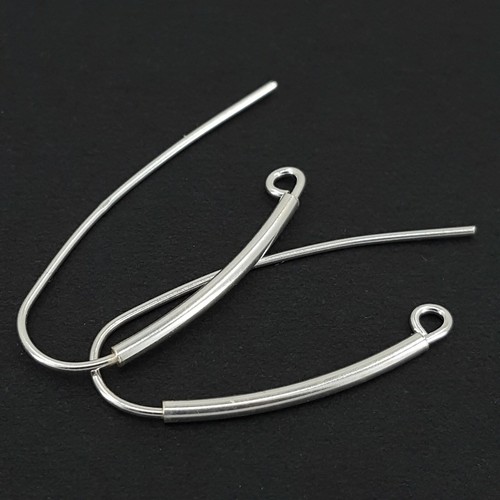 32mm Long Wire Tube Earring Hooks 100% 925 Sterling Silver For Making Earrings - Picture 7 of 12