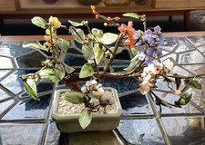 Vintage Jade Glass Bonsai Tree Japanese Oriental Cherry Blossom Ceramic Pot