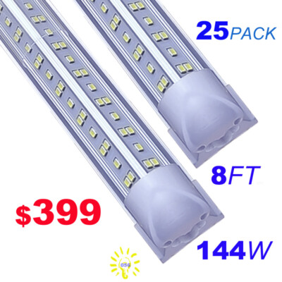 25 Pack 8 FT 144W LED Shop light Fixture 8Foot LED Tube Light Bulbs 25PACK Light