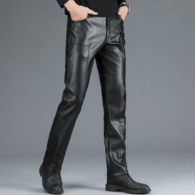 Men's Straight Leather Pants Outdoor Waterproof Black Biker Motorcycle