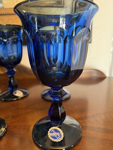 Vtg Imperial OLD WILLIAMSBURG ANTIQUE BLUE Set of 6 Water Goblets - Picture 5 of 8