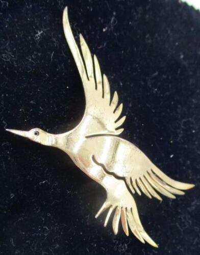 Vtg Large Sterling Silver Gold Wash Flying Goose Duck Pin Brooch Big Statement - Picture 1 of 1