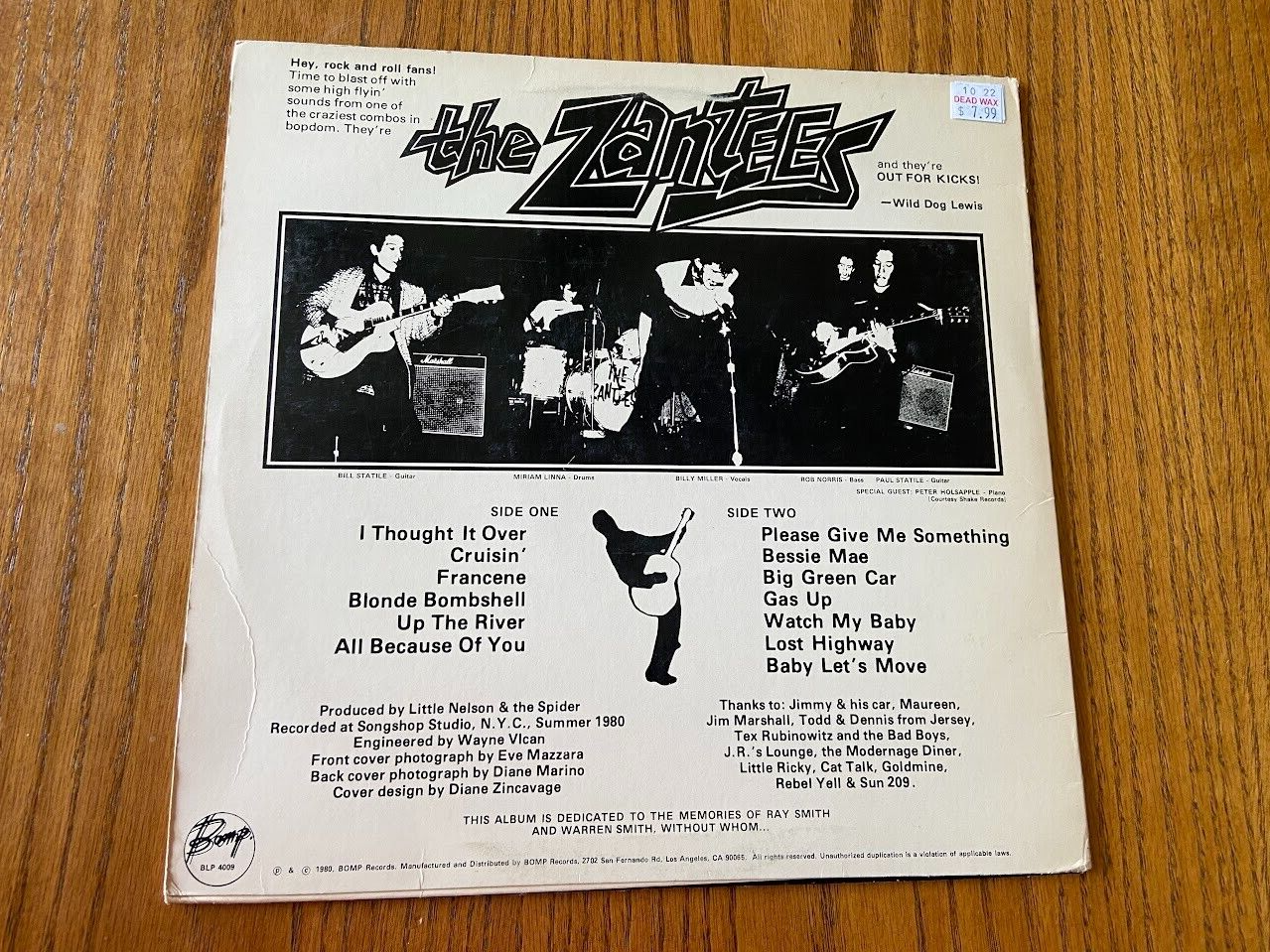 Bomp Productions 1980 Bomp Records BLP 4009 The Zantees Out For Kicks LP | eBay