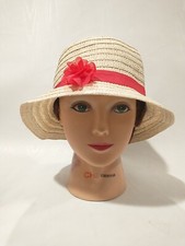 Womens Beach Sun Summer Paper Straw Hat Beige With Red Bow Band