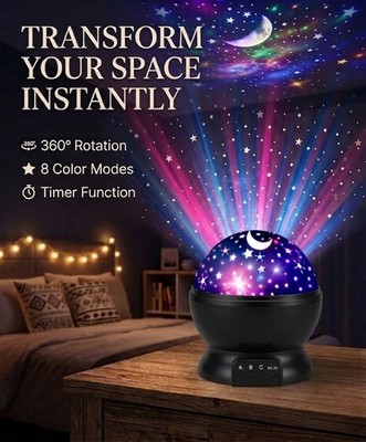 Rotating Star Galaxy Projector Night Light 17 Modes for Bedroom Kids Gift Black