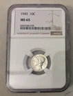 1945 Mercury Dime 10C NGC MS65 90% Silver Philadelphia Cert 8443348-038