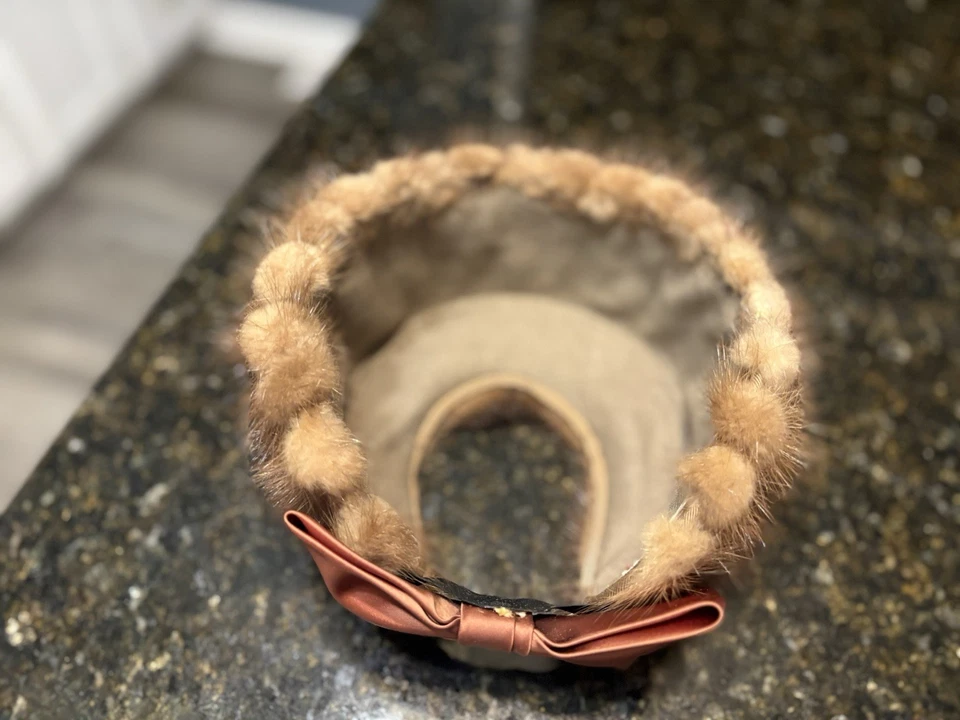 Vintage woman's ladies hat Brown Fur with ribbon  - Image 2 of 3