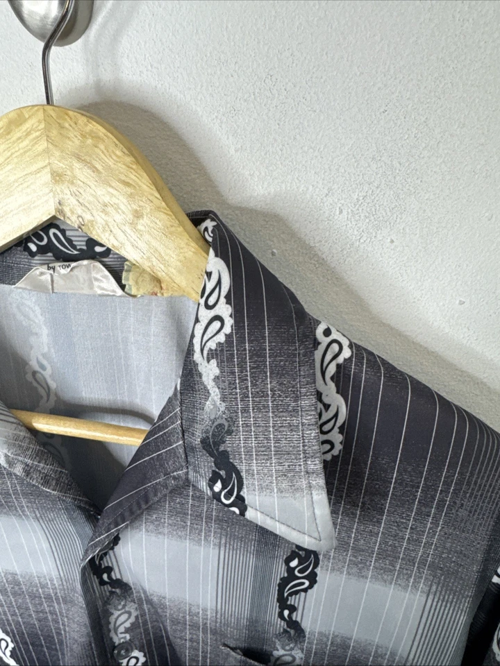 Camisa discoteca Capri West vintage años 70 estampado satinado cuello grande manga larga hombre L  Foto 2 de 4