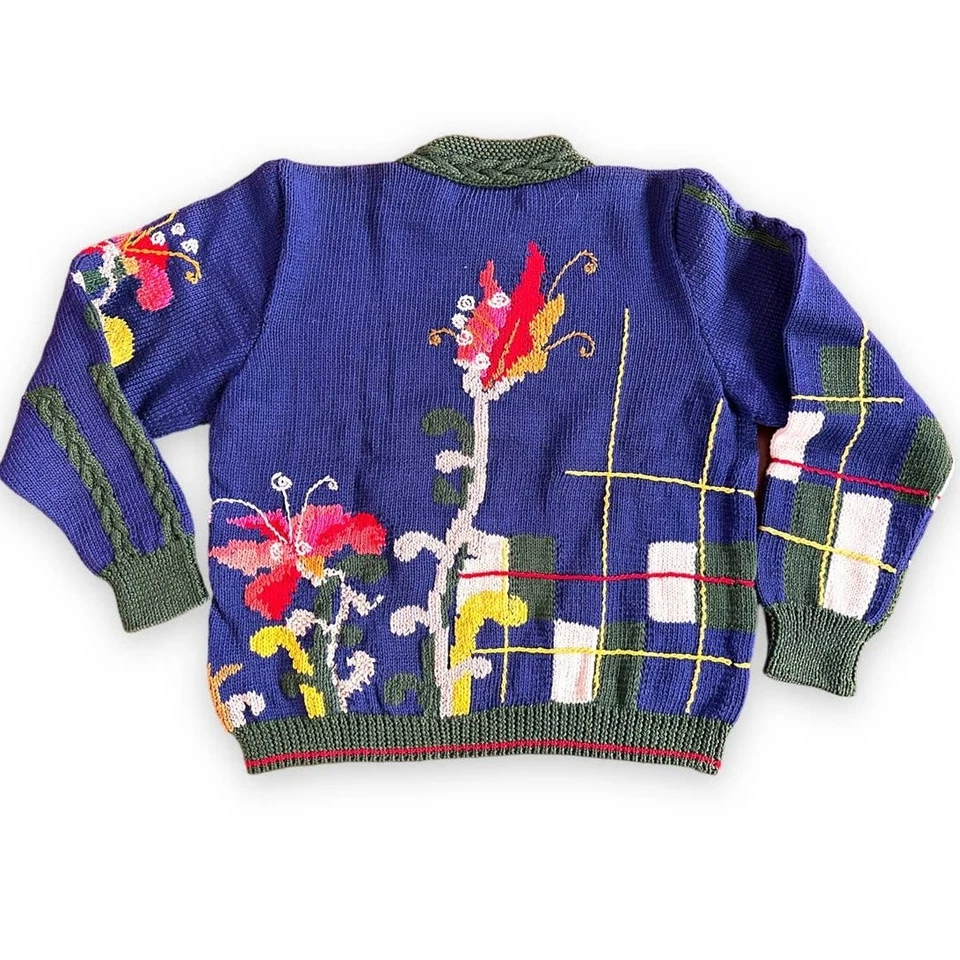 Suéter Vintage Berek Marta D Tejido a Mano Floral a Cuadros 89 Grandmacore Granny Foto 2 de 4