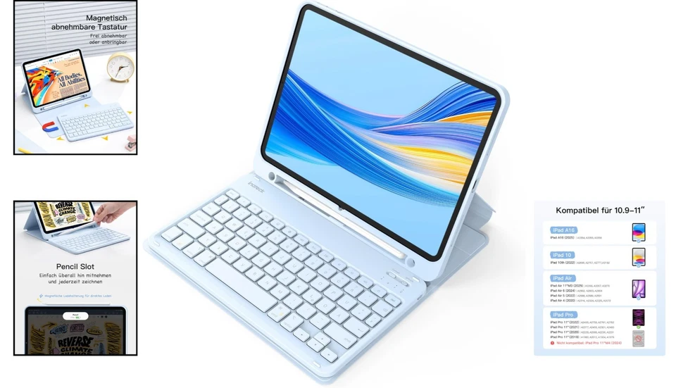 Bluetooth Tastatur Hülle für iPad 10/11/Pro Air mit Stifthalter, abnehmbar, S... - Bild 2 von 4