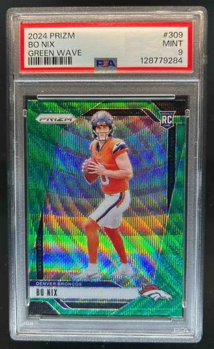 2024 Prizm Bo Nix RC Green Wave Rookie #309 Broncos PSA 9