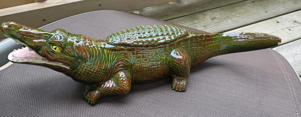 Estatuilla de caimán cocodrilo estatua reptil escultura jardín porcelana grande Foto 2 de 4