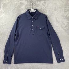 Criquet Shirt men's Large Polo Long Sleeve 100% Pima Cotton Chest Pocket Blue