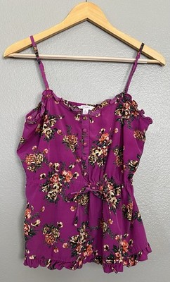 Candies Y2K Floral Babydoll Tank Top Ruffle Button Cinch Waist Fairy Coquette