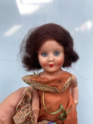 1950 s Rosebud Miniatures Vintage Hard Plastic Doll - Brunette In Orange Outfit