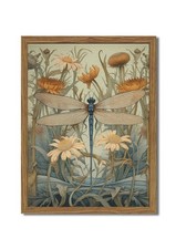 Framed Vintage 3D Textured Wall Art Green Dragonfly Flowers Wall Decor Hand D...