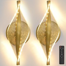 LED Wall Sconces Set of Two Battery Operated, 5000mAh USB Rechargeable Gold A...