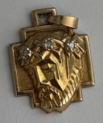 14KP massiv Gold Anhänger Vintage Gesicht Design mit Steinen