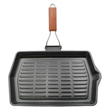 Smart Home Non-Stick Rectangular Grill Pan with Foldable Wooden Handle