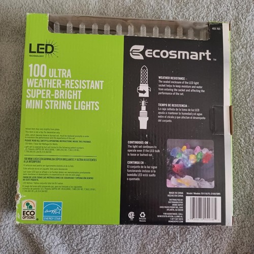 Ecosmart 100 Conteggio 33Ft Resistente alle Intemperie Super Luminoso Bianco Mini Stringa Luci - Foto 2 di 3
