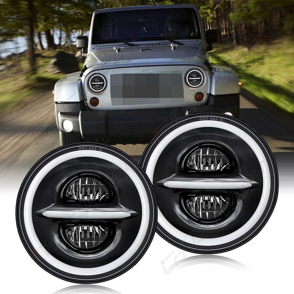 Pair 7" inch Round Led Headlights Hi/Low Beam for Jeep CJ3 1960-1964-1965 - Image 2 of 4