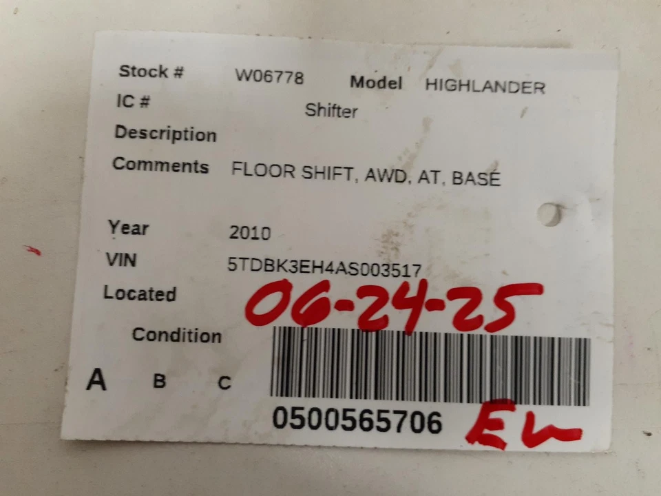 Conjunto de palanca de cambios de transmisión automática usado se adapta a: Toyota Highlander G 2010 Foto 3 de 4
