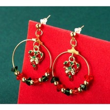 Christmas Holiday Hoop Earrings - Christmas Bow Beads Hoops - Party Jewelry
