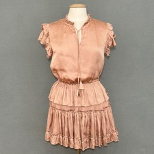 RESET Womens Dress M Claire Rose Pink Satin Tiered Ruffle Mini Retro Cottagecore