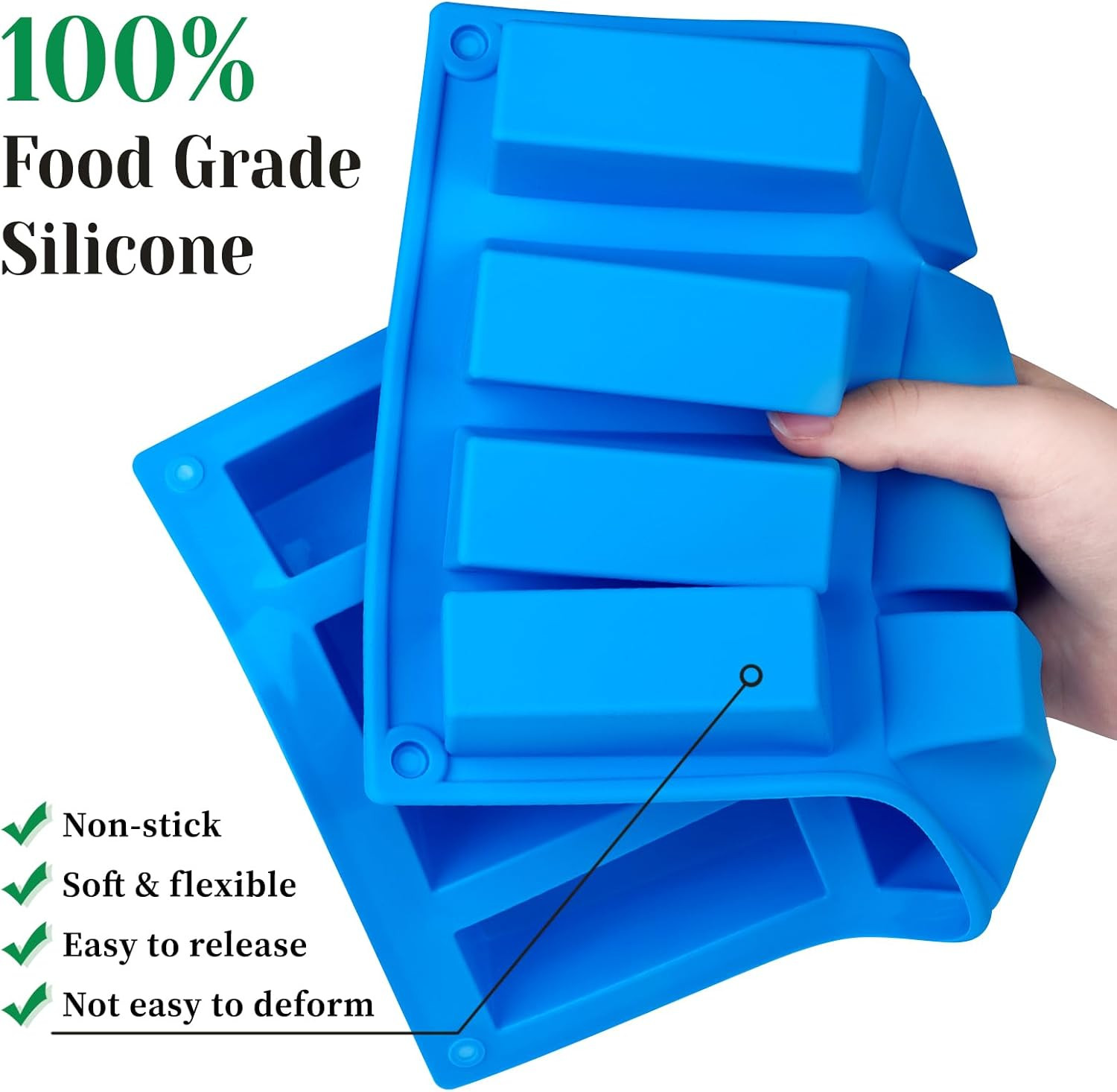 3 PCS Granola Bar Mold, 12 Cavity Rectangle Silicone Bar Mold for Baking Chocola