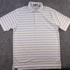 Turtleson Polo Large White Blue Striped Performance Stretch Short Sleeve