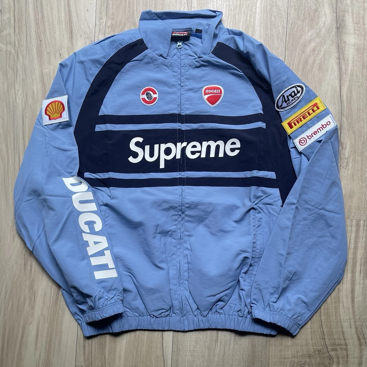 Supreme x Ducati Track Jacket Light Blue Men's Large Zip Up Shell