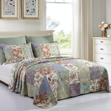 Yayiday Quilts Queen Size Patchwork Bedspread Set - 100 Cotton Reversible