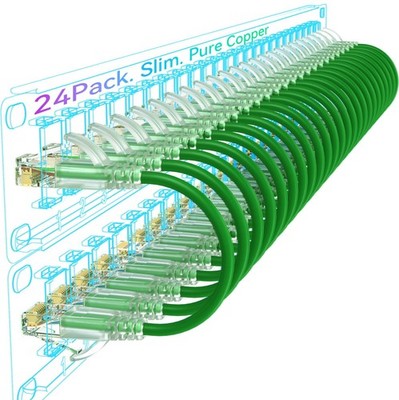 Sokqovt Cat6a Patch Cables Slim 3ft (24 Pack), Flexible Ethernet Cable 10G