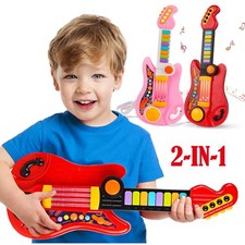Toddler Guitar Piano Toy for 2-5 Year Olds, 2-in-1 Kids Electric Guitar Piano