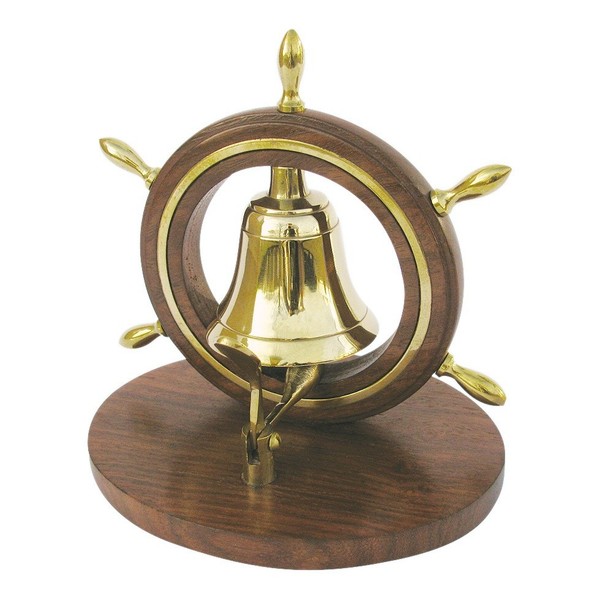 Tischglocke Im Steuerrad Glocke Aus Messing/Holz 12,5 X 13 Cm Sea-Club-image