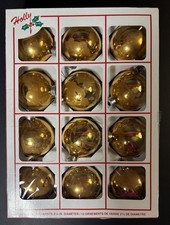 Vintage Holly Decorations Gold Glass Ornaments Set of 12 Made in USA 2.25  