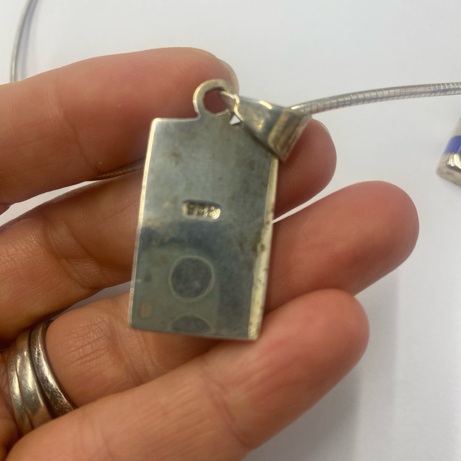 2 rectangular multi stone pendants vintage sterli… - image 3