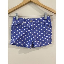 Girl's Mini Boden Purple Polka Dot Jean Shorts with Heart Pocket Accent 7Y