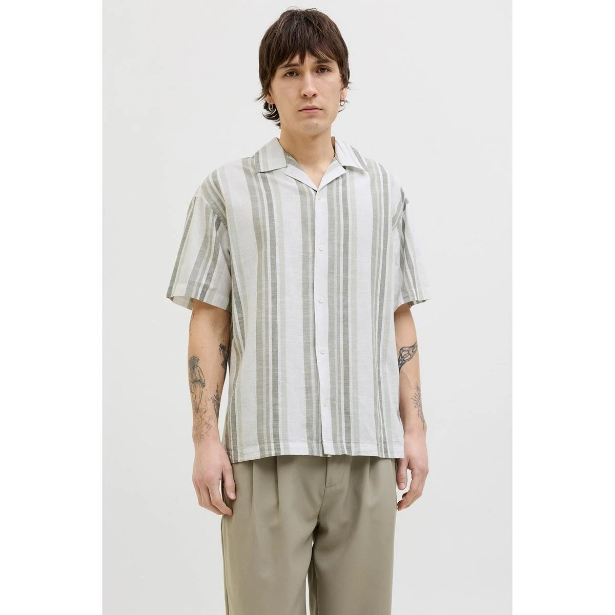 Jack & Jones Premium revere collar linen shirt in White with