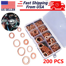 200 Pcs Copper Diesel Injector Washers Fuel Set Seal Rings Assortment Kit M5-M14