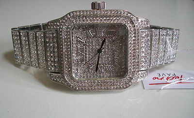 Men's fully Bling silver finish TECHNO PAVE fashion dressy  watch